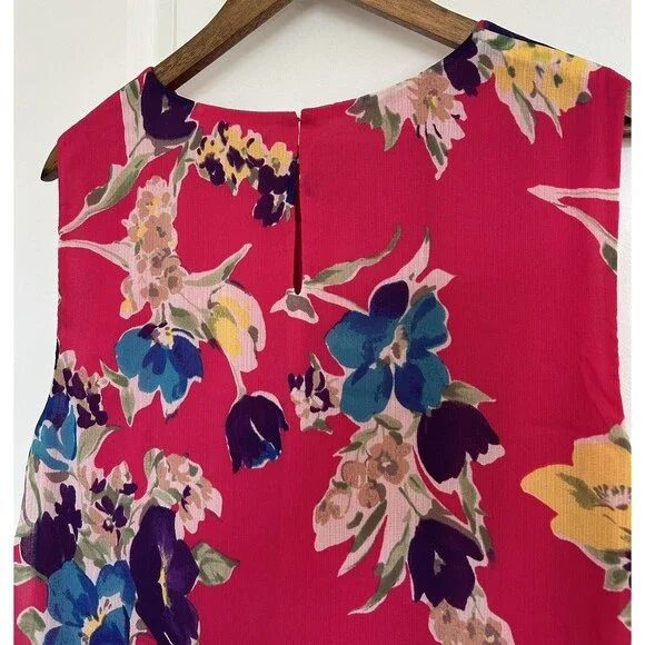 Ralph Lauren Womens 16 Pink Floral Dress Flowy Ruffle Hem Sleeveless Gerogette - Picture 5 of 14